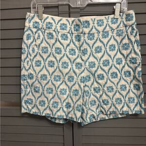 LOFT Off White Linen Turquoise Floral Embroidered Patterned Women's Shorts Sz 4